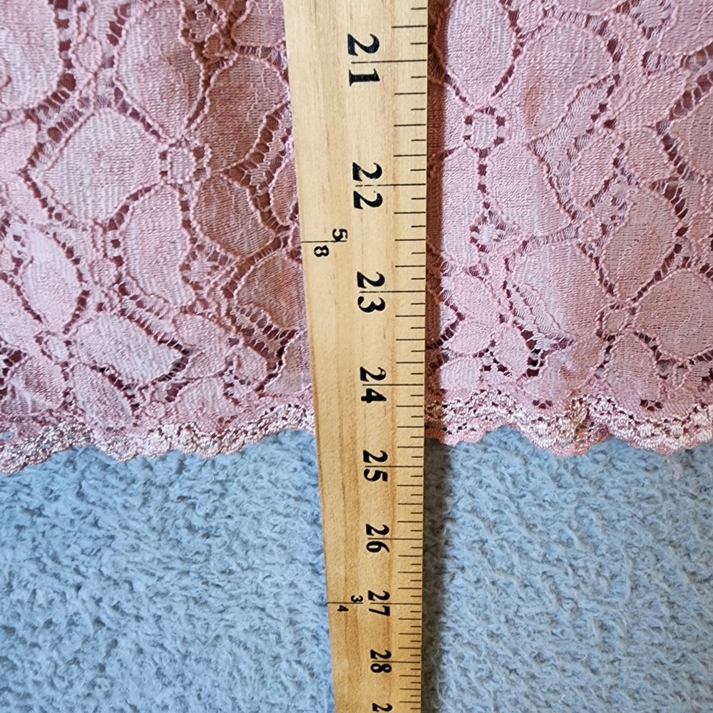 Y2K Merona Lace Blouse Women XL Pink Short Sleeve Empire Waist Satin Tie V-Neck - Picture 7 of 10